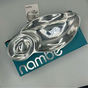 Nambe Pinion Chip and Dip Serving Bowl NIB Metal Alloy Divided Serving Platter